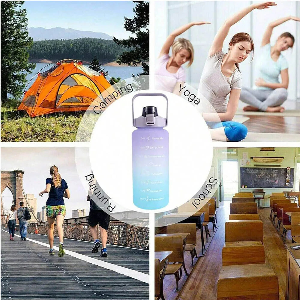 Motivatie waterfles 2 liter met tijdmarkeringen