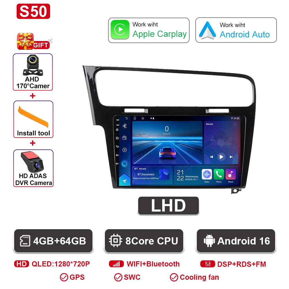 Android-autoradio met CarPlay voor VW Golf 7 / 7.5 (2012–2021)