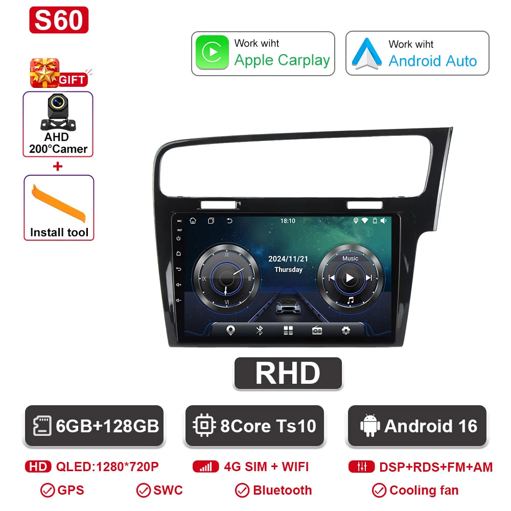 Android-autoradio met CarPlay voor VW Golf 7 / 7.5 (2012–2021)