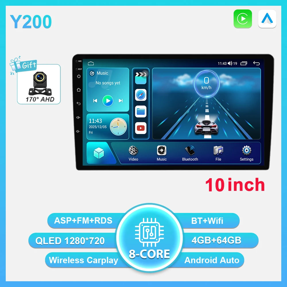 2-DIN Android autoradio met draadloze CarPlay (9"/10")