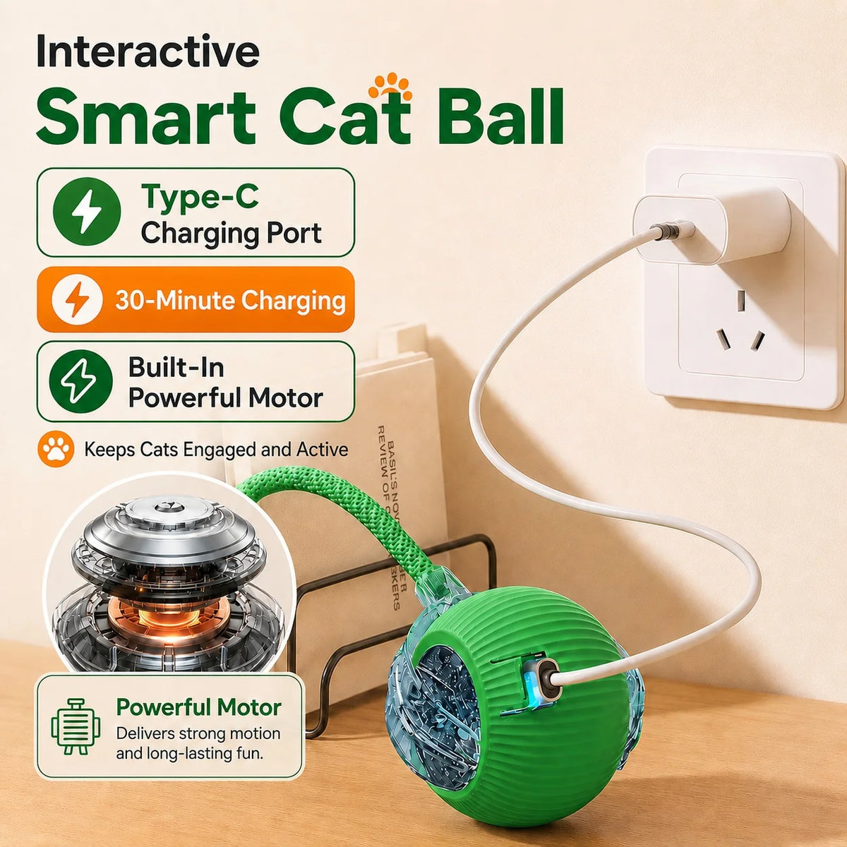 Slimme rollende kattenbal (oplaadbaar)