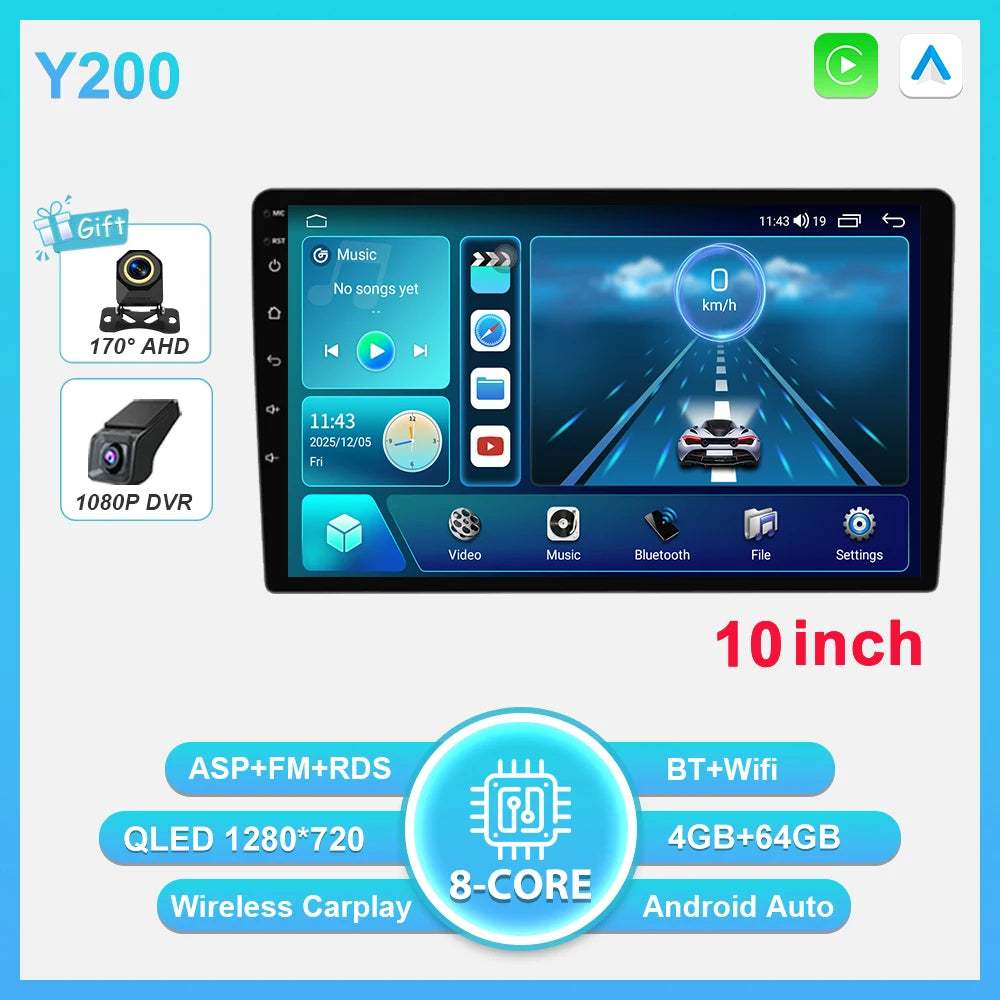 2-DIN Android autoradio met draadloze CarPlay (9"/10")