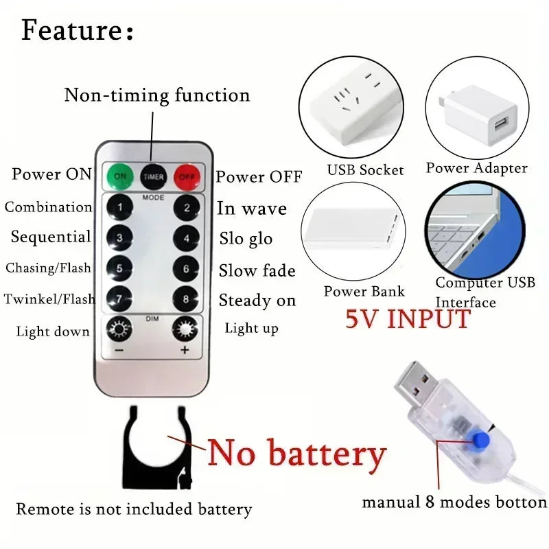 LED-gordijnlampjes met afstandsbediening (USB)
