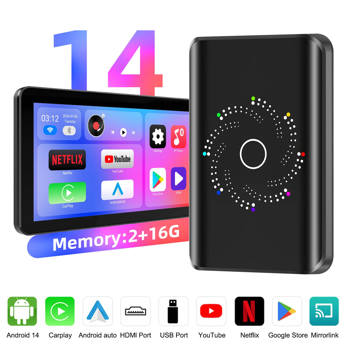CarPlay AI Box (Android 14) – Netflix & YouTube in je auto
