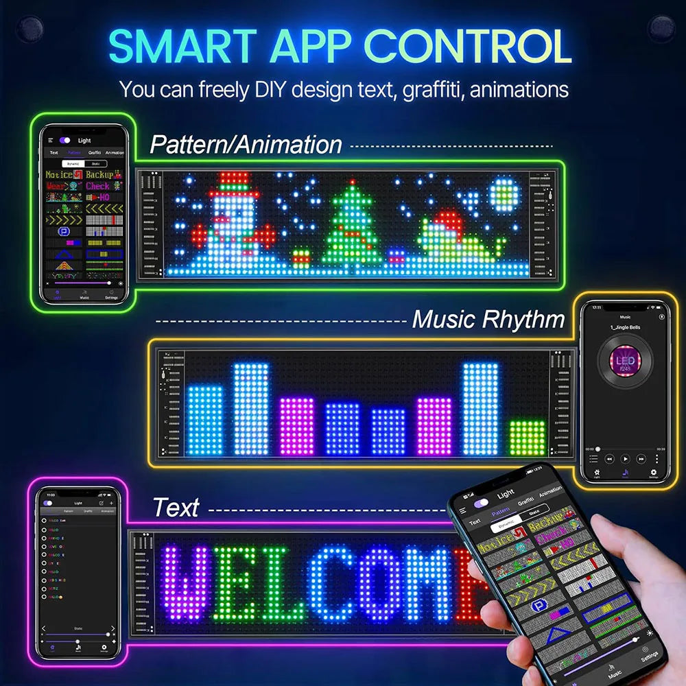 LED pixelscherm voor de auto met app (emoji's & teksten)