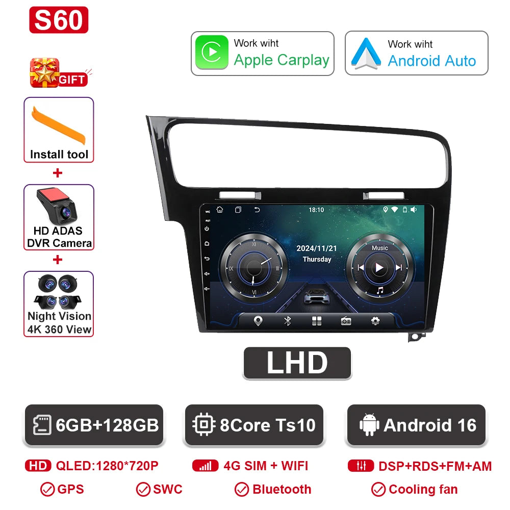 Android-autoradio met CarPlay voor VW Golf 7 / 7.5 (2012–2021)