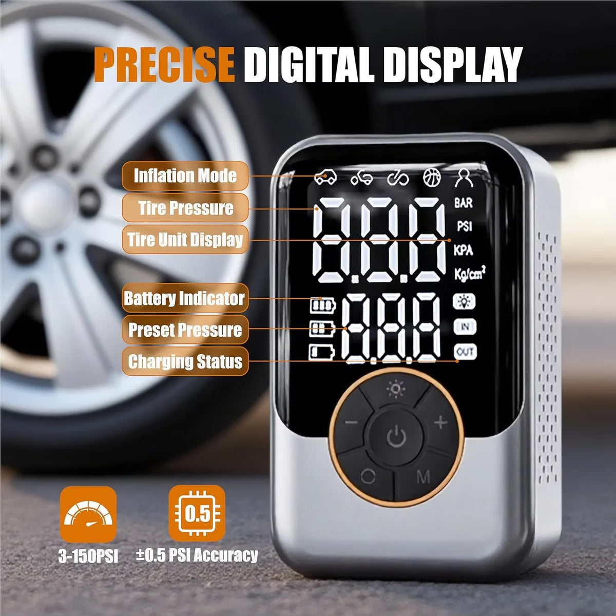 Draadloze elektrische bandenpomp met display