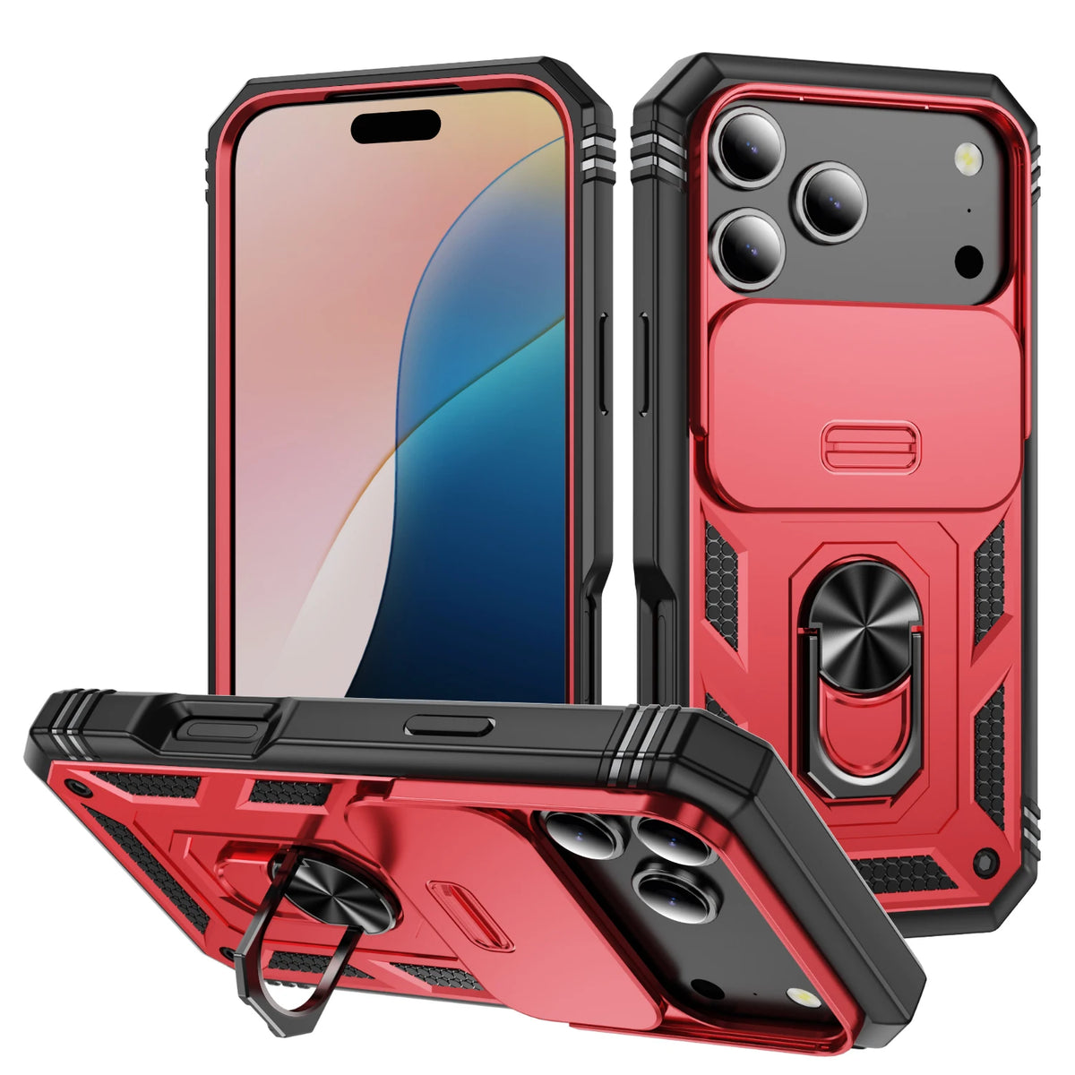 Heavy-duty hoesje met cameraschuif en ringstandaard – iPhone 17 & 18 Pro Max