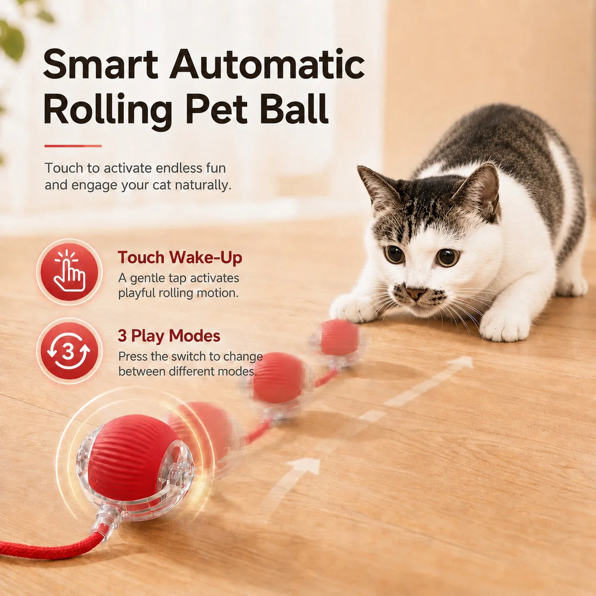 Slimme rollende kattenbal (oplaadbaar)