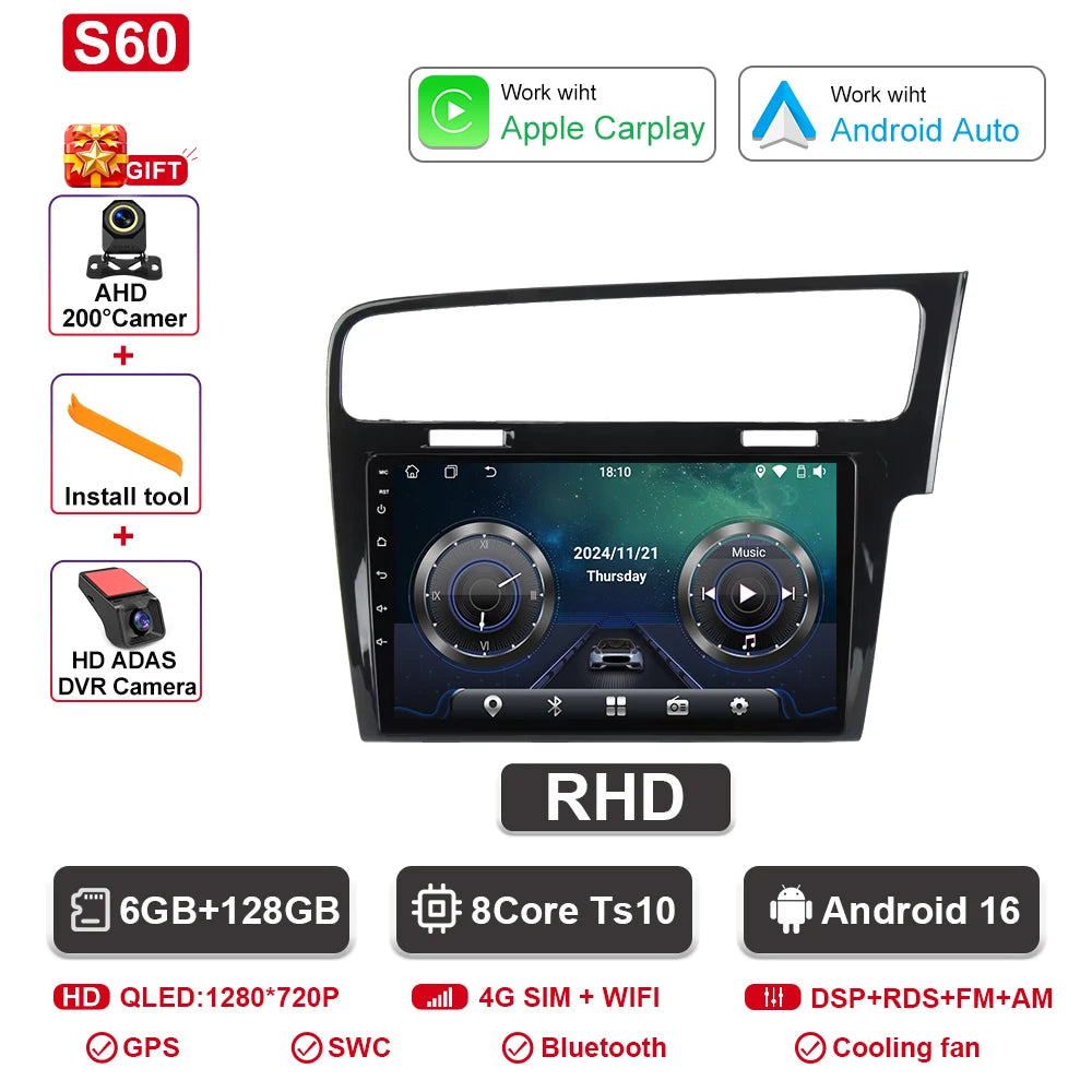 Android-autoradio met CarPlay voor VW Golf 7 / 7.5 (2012–2021)