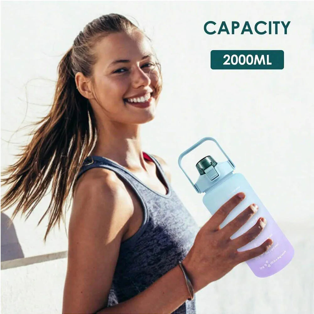 Motivatie waterfles 2 liter met tijdmarkeringen