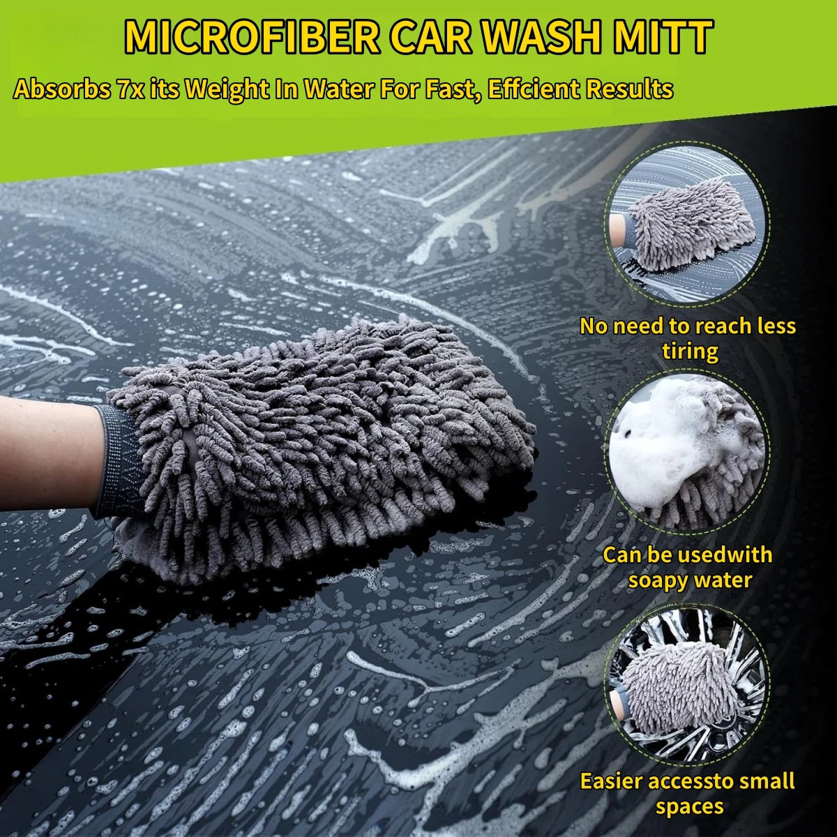 Autowasset met washandschoen, borstels en handdoek
