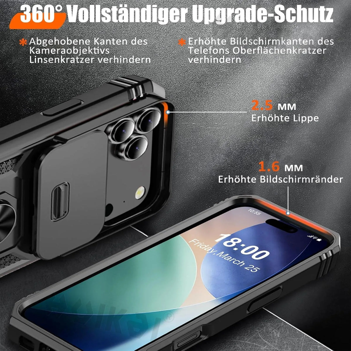 Heavy-duty hoesje met cameraschuif en ringstandaard – iPhone 17 & 18 Pro Max